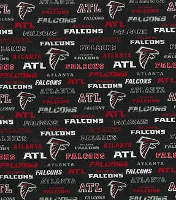 NFL Atlanta Falcons Logo on Black Cotton Fabric