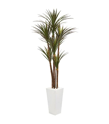 Nearly Natural 6.5' Giant Yucca UV Resistant Tree in White Planter