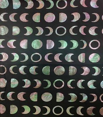 Moon Phases on Black Halloween Foil Flannel Fabric