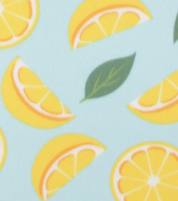 Bold Summer Lemon Slices on Blue Blizzard Fleece Fabric