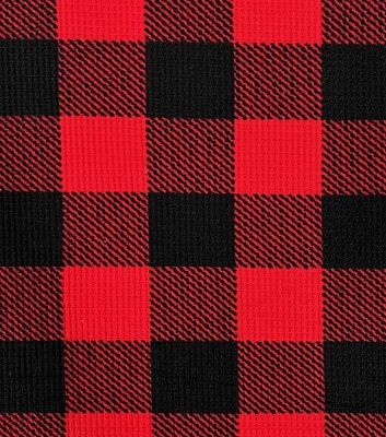 Black & Red Buffalo Check Brush Waffle Knit Fabric