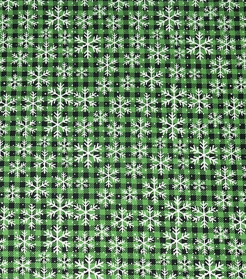 SINGER Snowflakes on Green & Black Watch Plaid Christmas Cotton Fabric