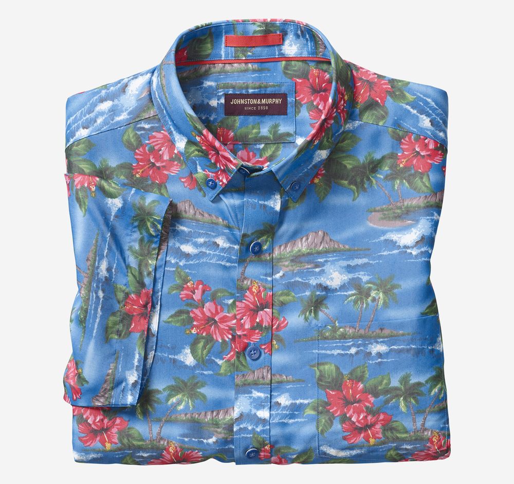 Silky Short-Sleeve Print Shirt