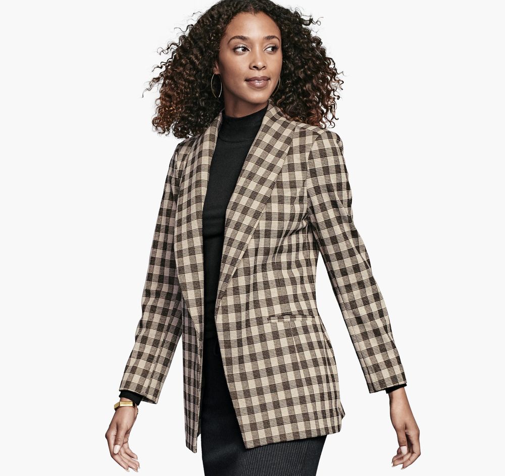 Shawl-Collar Plaid Blazer