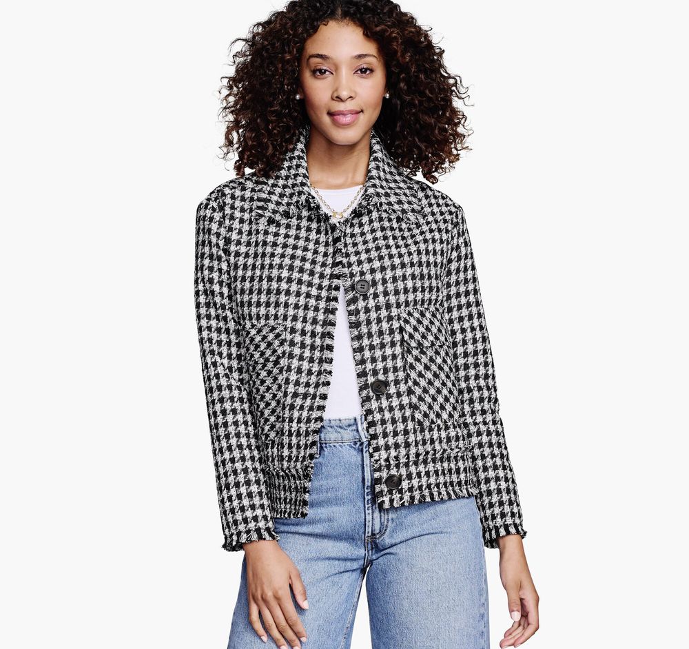 Raw-Edge Houndstooth Jacket