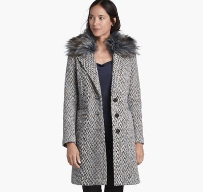Tweed Coat with Faux-Fur Collar