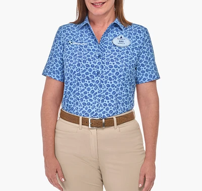 Women's Short Sleeve Popover Resort Logo Print Woven Shirts