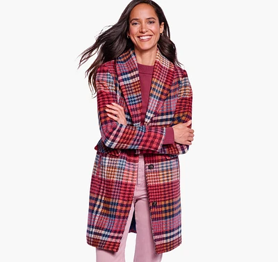 Shawl-Collar Plaid Coat