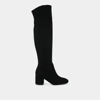 Black stretch suede thigh-high boots