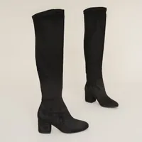 Black stretch suede thigh-high boots