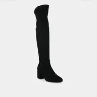 Black stretch suede thigh-high boots
