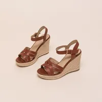 Brown leather wedges