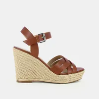 Brown leather wedges