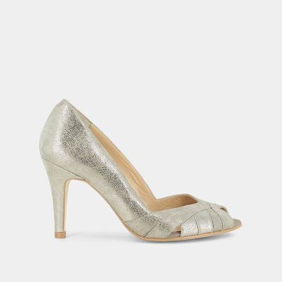 Taupe metallic suede pumps
