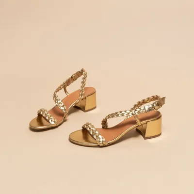 Heeled sandals with braided straps