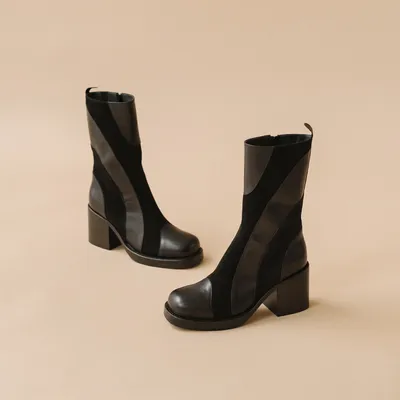 Bi-material boots with thick heel