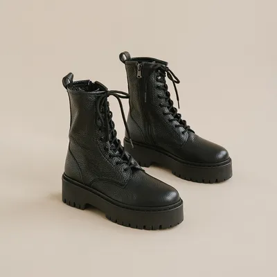 Platform boots with laces