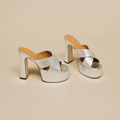 Cross-strap mules with platforms