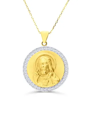 Medalla De Oro Amarillo 14K Con Cadena Y Zirconias
