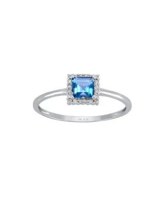 Anillo de Oro Blanco con 6 Pts de Diamante y 39 Pts de Topacio Azul