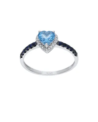 Anillo De Oro Blanco 14K Con 7Pts De Diamante Zafiro Y Topacio Azul