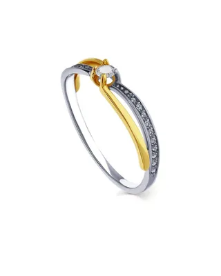 Anillo Solitario Oro Blanco Y Amarillo 14K Con 15 Pts. De Diamante