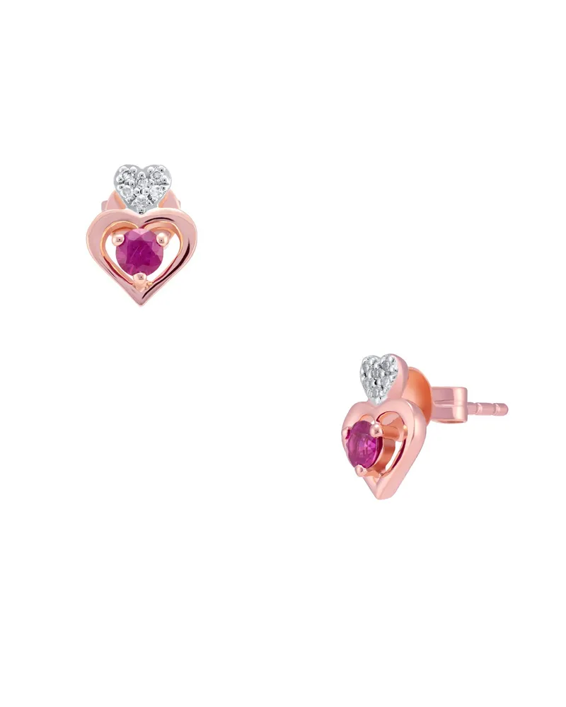 Aretes de Oro Rosa con 3 Pts de Diamante y Rubi