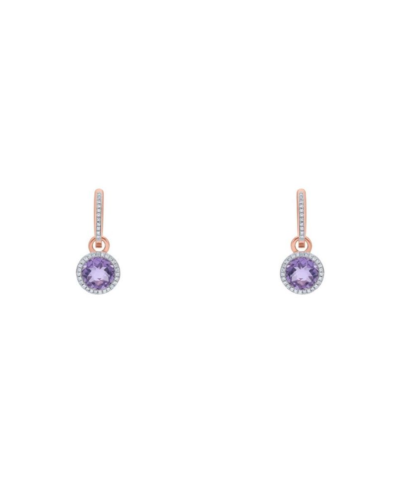 Aretes De Oro Rosa 14K Con 18Pts De Diamante Y Amatista