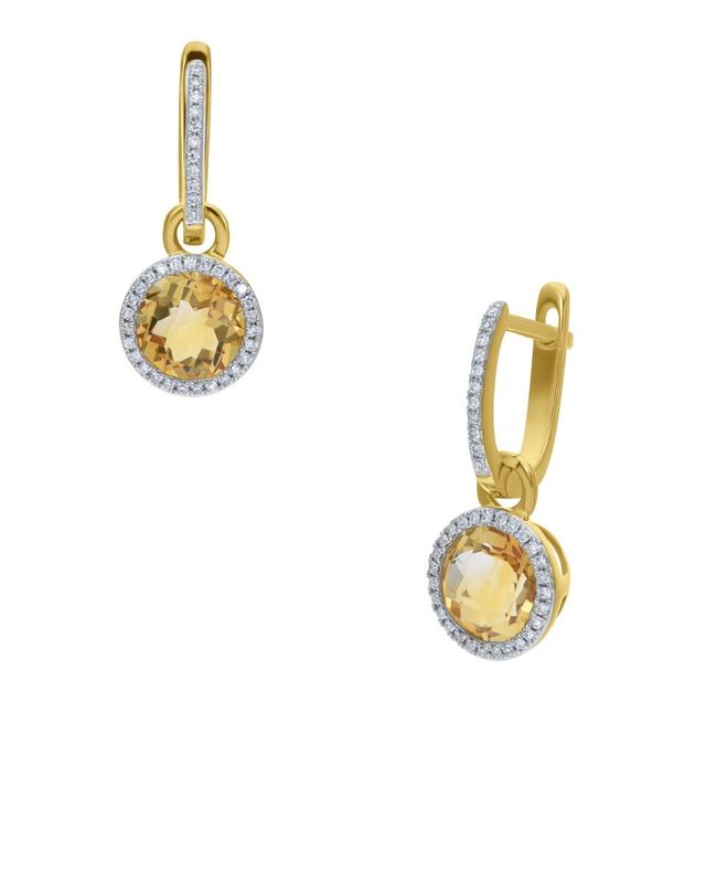 Aretes Oro Amarillo 14K,4pts Diamante y Perla