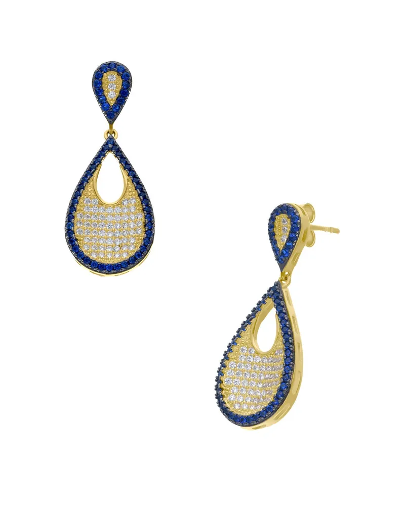 Aretes de Oro Amarillo 14K con Zirconias Blancas y Azules