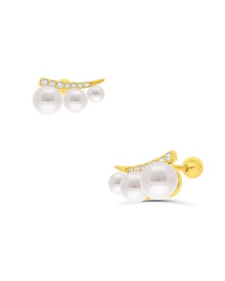 Aretes de oro, zirconias y perlas