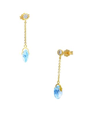 Aretes De Oro Amarillo 14K Con Piedra De Color Azul