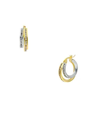 Arracadas Oro Bicolor 14K Con Zirconia