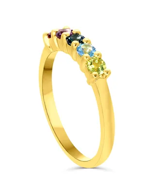 Anillo De Oro Amarillo 14K Con Piedras Colores