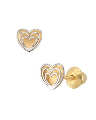 Broqueles de Oro Blanco y Amarillo 14K En Forma de Corazon