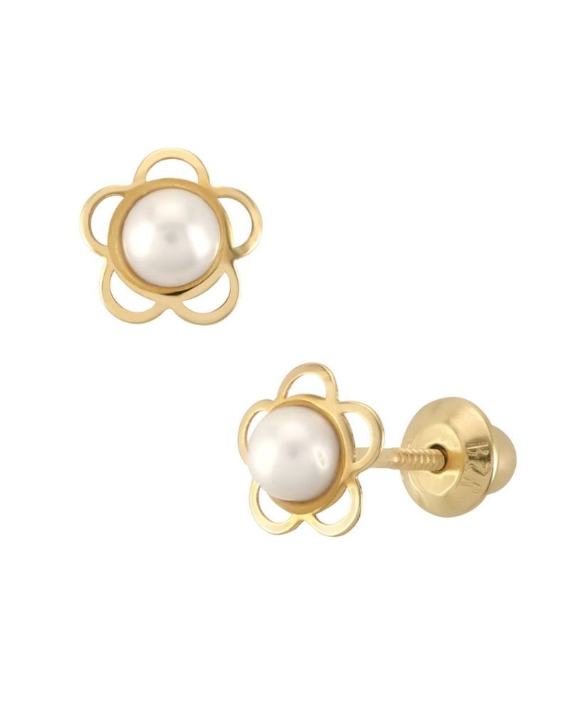 Broqueles de Oro Amarillo 14K con Perla