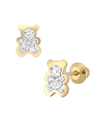 Broqueles de Oro Amarillo 14K Conzirconia En Forma de Oso