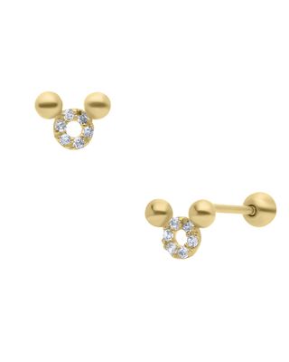 Broqueles de Oro Amarillo 14K con Zirconias