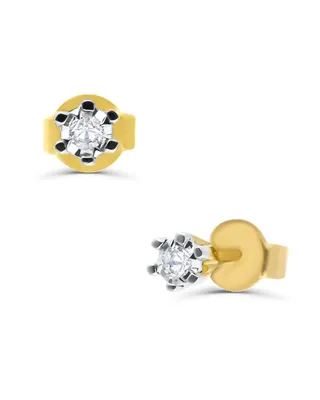 Broqueles De Oro Amarillo 14K Con Platinado Y 11Pts De Diamante