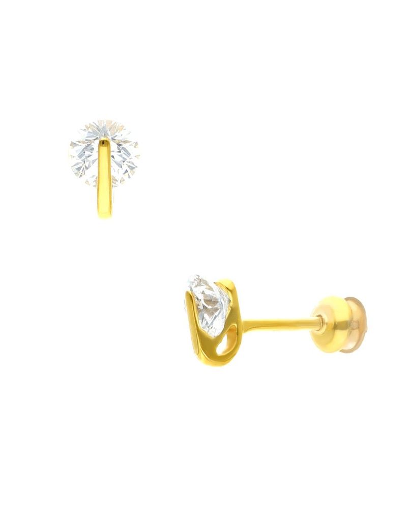 Broqueles Mont.Aldaba 3.5Mm De Oro Amarillo Con Zirconia 14K