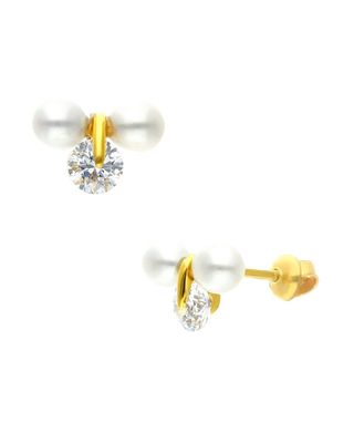 Broqueles Oro Amarillo Con Perla Y Zirconia 14K