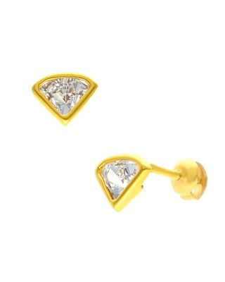 Broqueles Abanico De Oro Amarillo Con Zirconia 14K