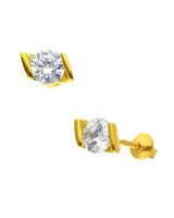 Broqueles Riel De Oro Amarillo Con Zirconia 14K