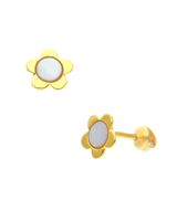 Broqueles Mini Flor De Oro Amarillo Con Madre Perla 14K