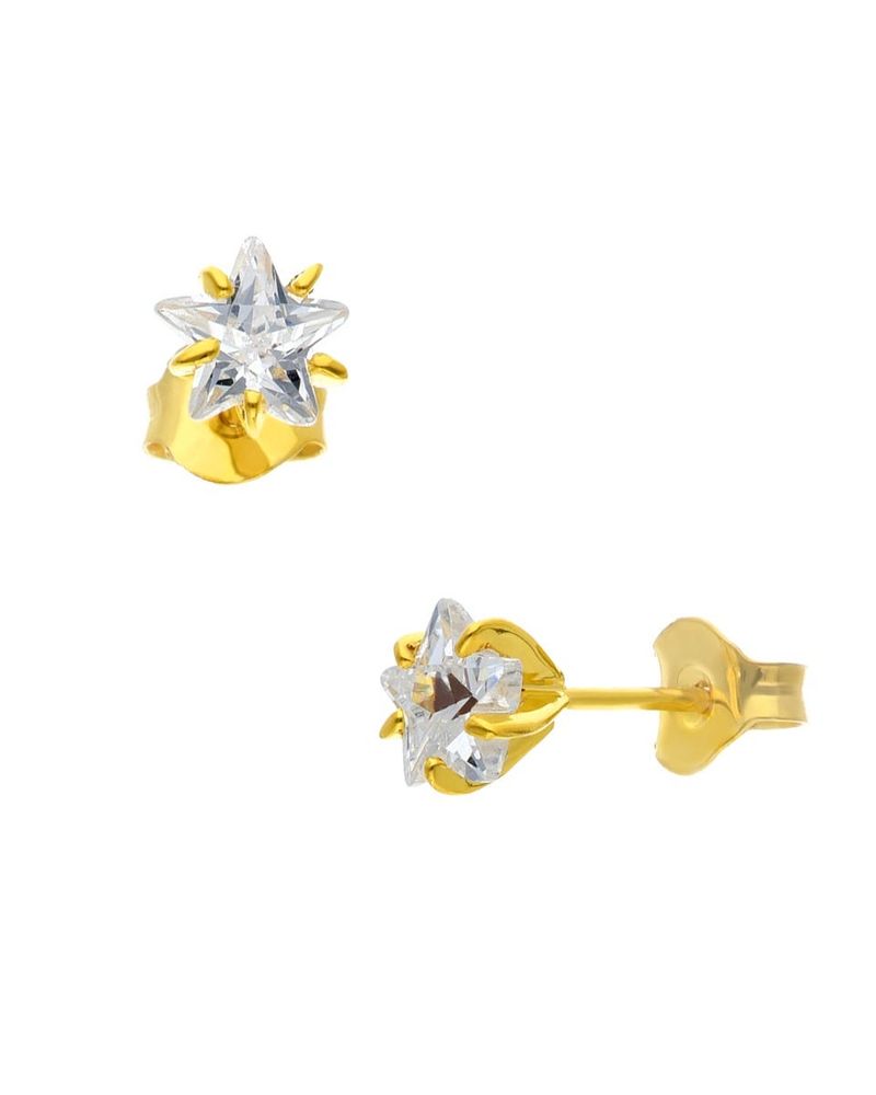 Broqueles Estrella De Oro Amarillo Con Zirconia 14K