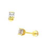 Broqueles Mini Riel Cuadrado Oro Amarillo Con Zirconia 14K