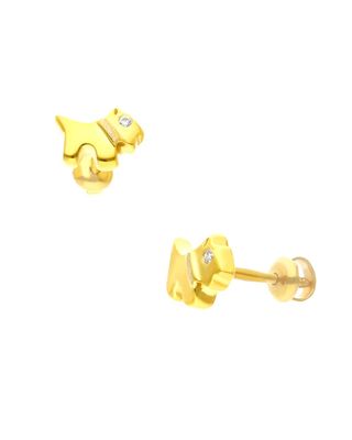 Broqueles Perrito De Oro Amarillo Con Zirconia 14K