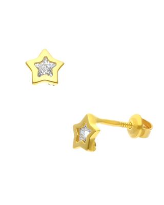 Broqueles Estrella Mini De Oro Amarillo Con Zirconia 14K