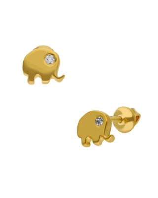 Broquel Elefante Oro Amarillo 14K Con 1Pto De Brillante