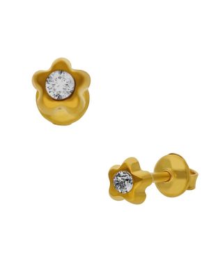 Broquel De Flor Oro Amarillo 14K Con 4Ptos De Brillante